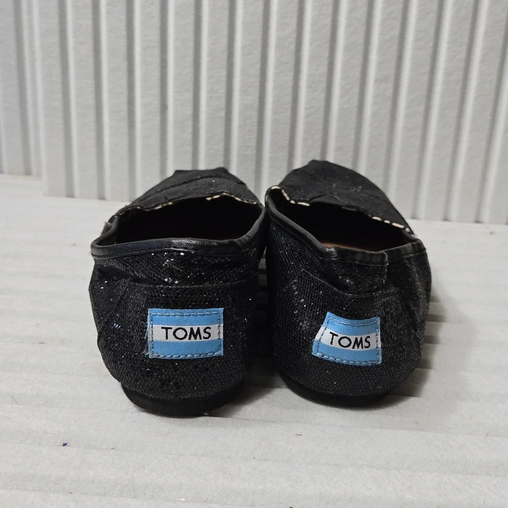 Toms Classic Alpargata Black Glitter‎ Slip On Flat Shoes Womens Size 9